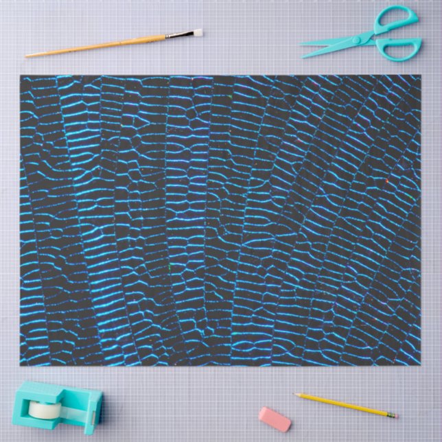 Shiny metallic vibrant neon blue abstract texture tissue paper (Craft)