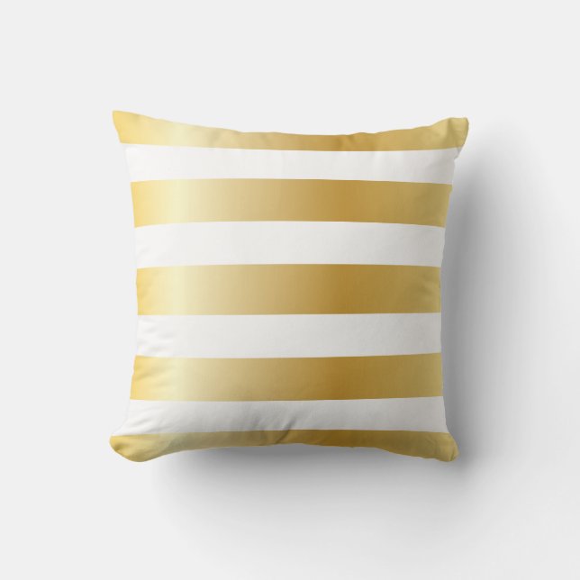 Shiny Metallic Wide Gold Stripe Pattern Throw Pillow (Front)
