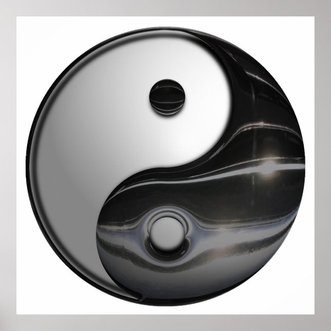 Shiny Metallic Yin and Yang Symbol Poster (Front)