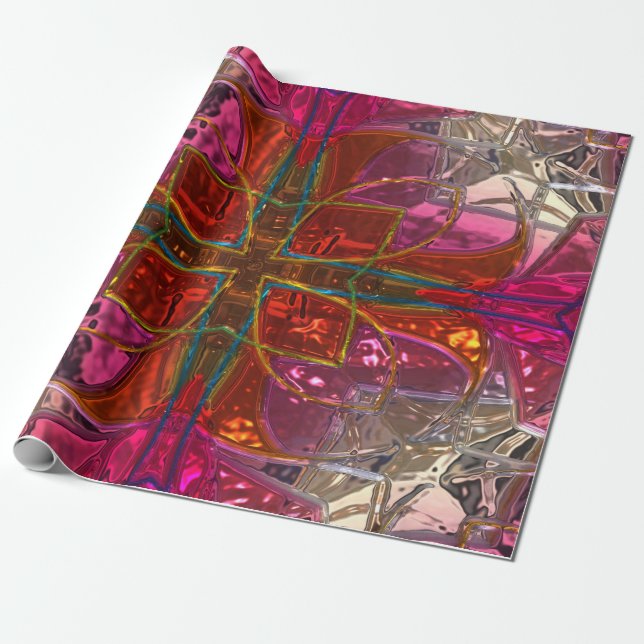 Shiny metallizer red and pink glass gift wrap (Unrolled)