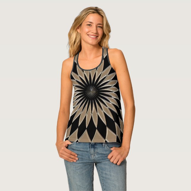 Shiny metallizer silver and black glass texture tank top (Front Full)