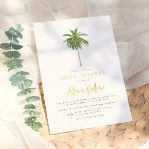 Shiny Minimal Palm Tree Tropical Bridal Shower Foil Invitation