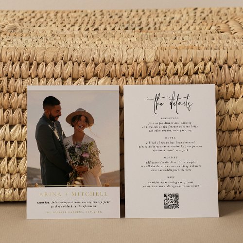 Shiny Minimalist All In One QR Code Photo Wedding Foil Invitation