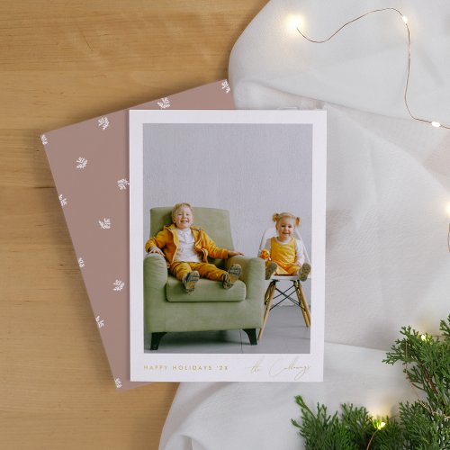 Shiny Minimalist Christmas  Simple Script Photo Foil Holiday Card