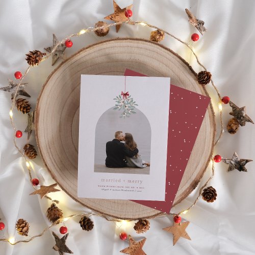 Shiny Mistletoe Magic Minimal Arch Photo Christmas Foil Holiday Card