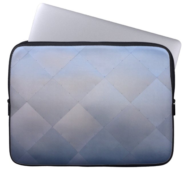 Shiny Modern Checkered Metal Blue Laptop Sleeve (Front)