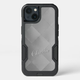 Shiny Modern Checkered Metal Silver any Name iPhone 13 Case