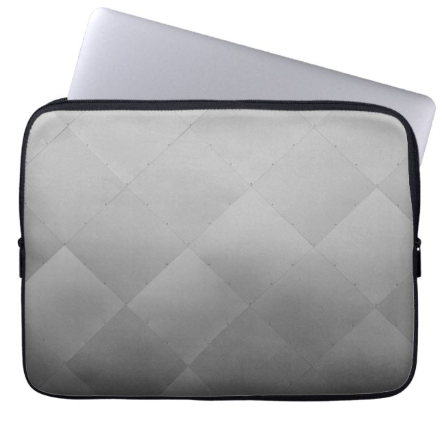 Shiny Modern Checkered Metal Silver Laptop Sleeve (Front)