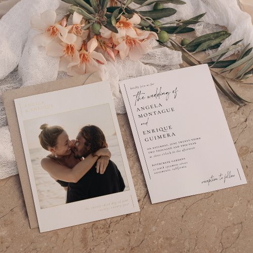 Shiny Modern  Minimalist Romantic Photo Wedding Foil Invitation