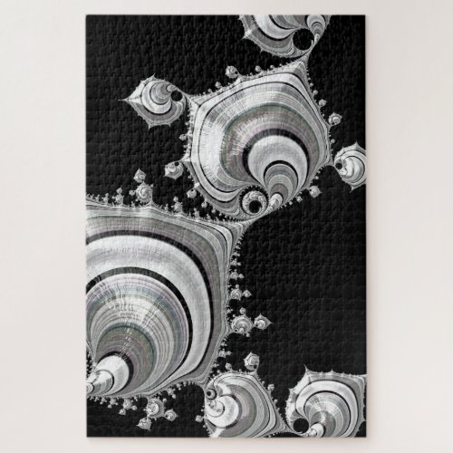 Shiny Monochrome Holographic Fractal Space Oysters Jigsaw Puzzle
