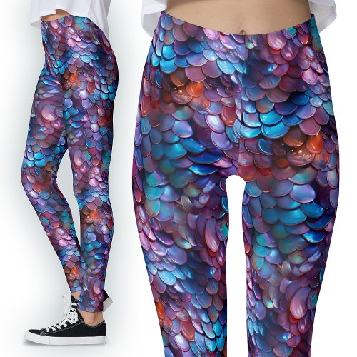 Shiny Mother of Pearl Mermaid Scales Fantasy Party Leggings