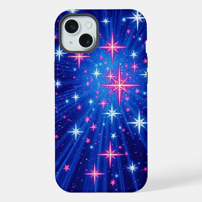 Shiny Multi Stars with Blue Rays  Mobile Iphone Case (Back)