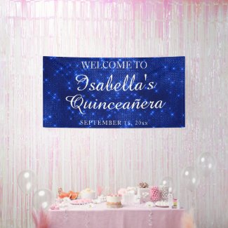 Shiny Navy Blue Quinceañera Name Welcome