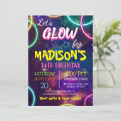 Shiny Neon Glow Birthday Party Custom RSVP Invitation (Standing Front)
