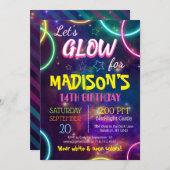 Shiny Neon Glow Birthday Party Custom RSVP Invitation (Front/Back)