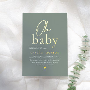 Shiny Oh Baby Script Sage Green Boho Baby Shower Foil Invitation