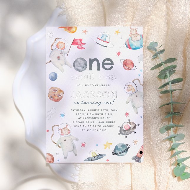 Shiny One Small Step Space 1st Birthday Party Foil Invitation (Creator Uploaded)