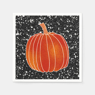 Shiny Orange Autumn Pumpkin Black Glitter Party Napkins