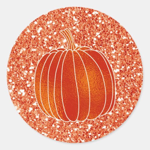 Shiny Orange Autumn Pumpkin Glitter Party Favor Classic Round Sticker