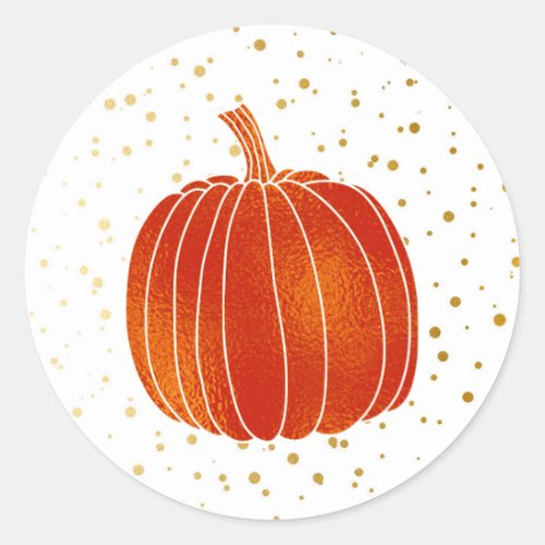 Shiny Orange Autumn Pumpkin Gold White Dots Classic Round Sticker