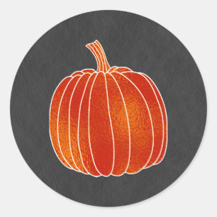 Shiny Orange Autumn Pumpkin Matte Grey Party Favor Classic Round Sticker