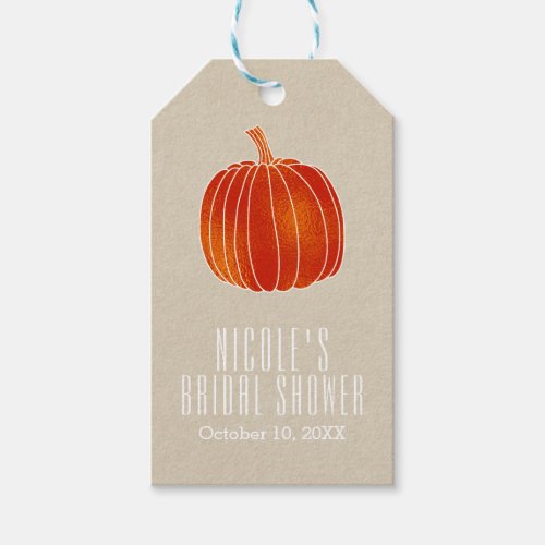 Shiny Orange Autumn Pumpkin Rustic Kraft Favor Gift Tags