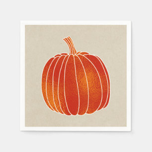 Shiny Orange Autumn Pumpkin Rustic Kraft Party Napkins