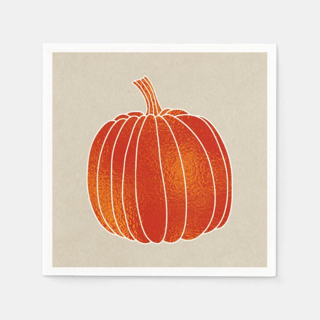 Shiny Orange Autumn Pumpkin Rustic Kraft Party Napkins (Front)