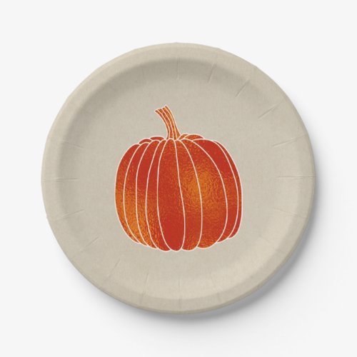 Shiny Orange Autumn Pumpkin Rustic Kraft Party Paper Plates