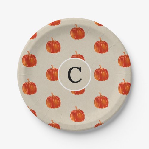 Shiny Orange Autumn Pumpkin Rustic Kraft Party Paper Plates