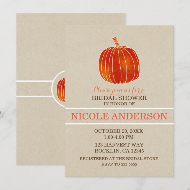 Shiny Orange little Pumpkin Autumn Bridal Shower Invitation (Front/Back)