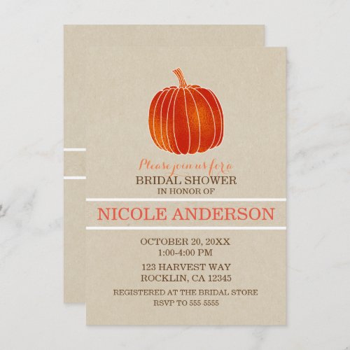 Shiny Orange little Pumpkin Autumn Bridal Shower Invitation
