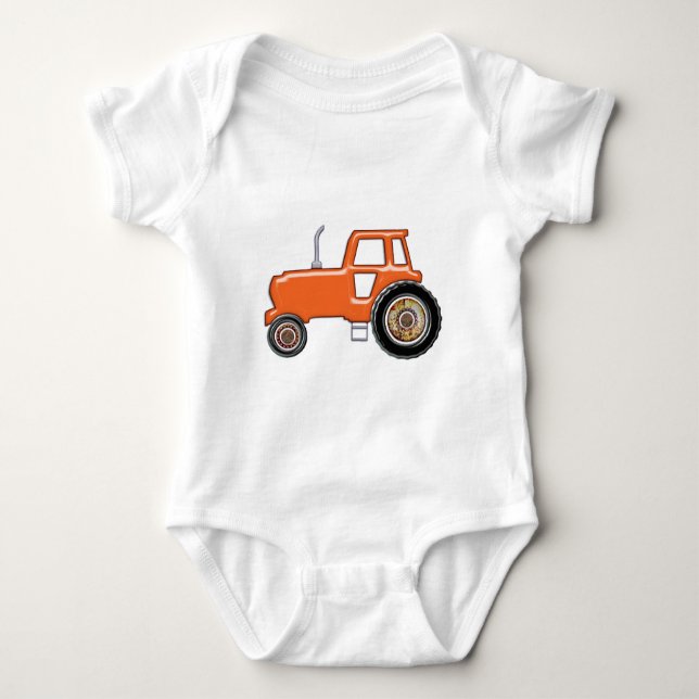 Shiny Orange Tractor Baby Bodysuit (Front)