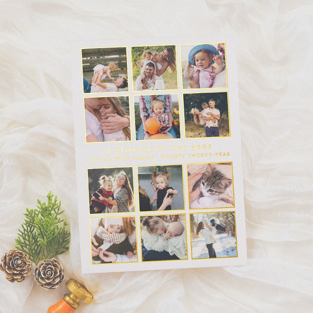 Shiny Our Year Minimalist 12 Photo Christmas Foil Holiday Card (Creator Uploaded)