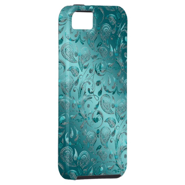 Shiny Paisley Turquoise Case-Mate iPhone Case (Back/Right)