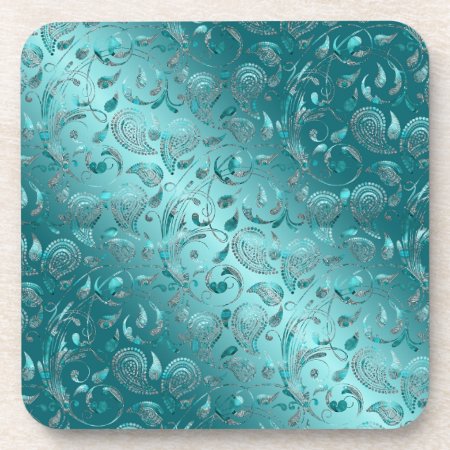Shiny Paisley Turquoise Coaster