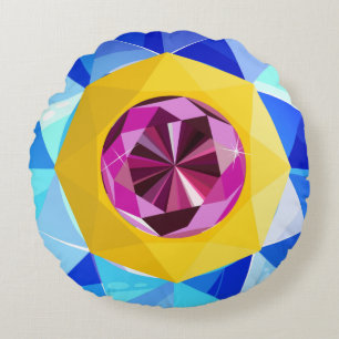 Shiny Pattern, Blue Yellow Purple Pattern Round Pillow