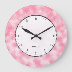 Shiny pink abstract faux glitter large clock