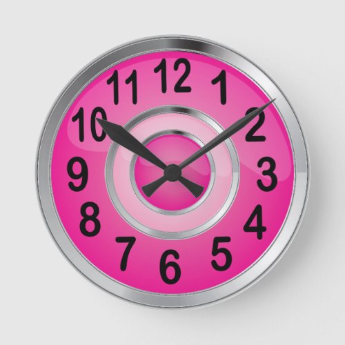 Shiny Pink and Silver Metal Round Clock