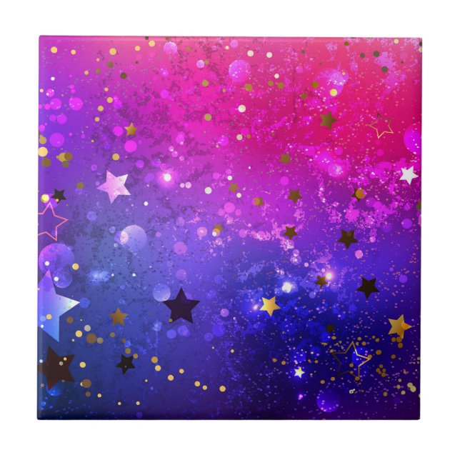 Shiny Pink Blue Background Ceramic Tile (Front)