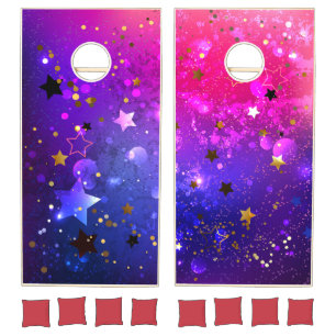 Shiny Pink Blue Background Cornhole Set