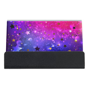 Shiny Pink Blue Background Desk Business Card Holder
