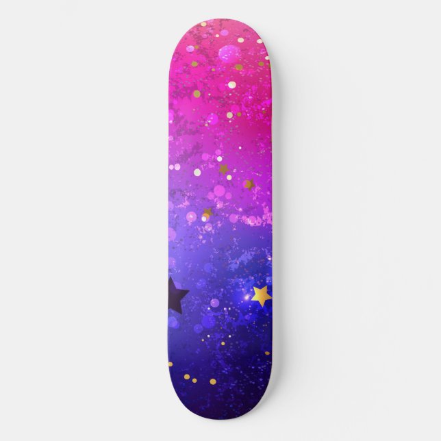 Shiny Pink Blue Background Skateboard (Front)