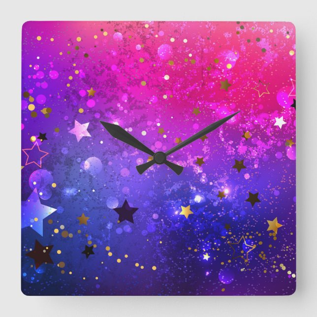 Shiny Pink Blue Background Square Wall Clock (Front)