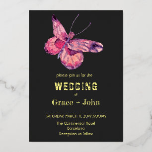 Shiny Pink Butterfly Foil Invitation