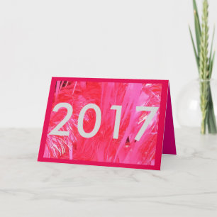 Shiny Pink Christmas Tree Happy New Year 2017 text Holiday Card