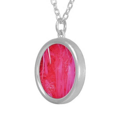 Shiny Pink Christmas Tree Silver Plated Necklace