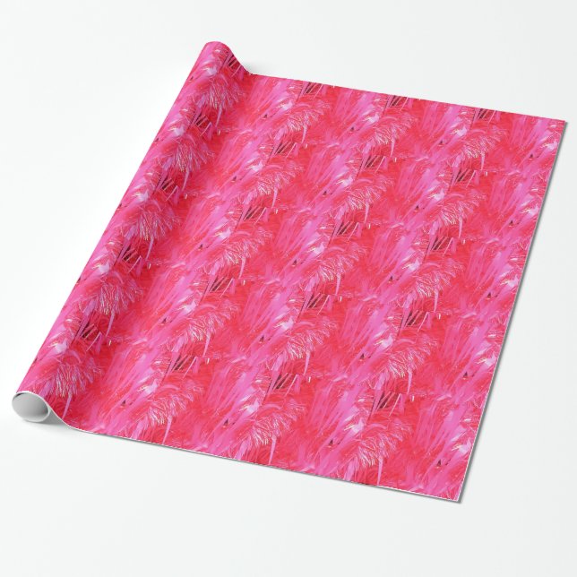 Shiny Pink Christmas Tree Wrapping Paper (Unrolled)