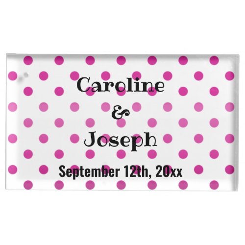 Shiny Pink Dots Pattern Custom Party Text  Place Card Holder