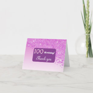 Shiny Pink Glitter, 100th Birthday Thank You Card